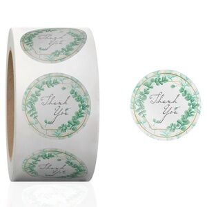 100 Eucalyptus Round Thank You Stickers